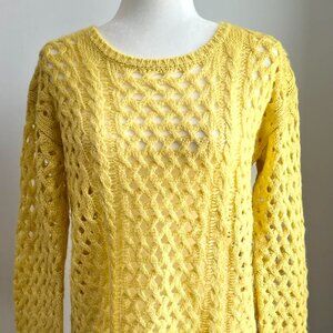 J.J. Basics Sunflower Yellow Openwork Cable Knit Cozy Sweater – US M
